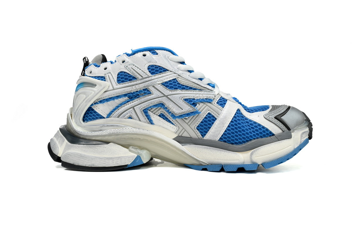 Balenciaga  men's shoes Track  Runner Sneaker ¨C Distressed Low-Top  balenciaga runners White and blue