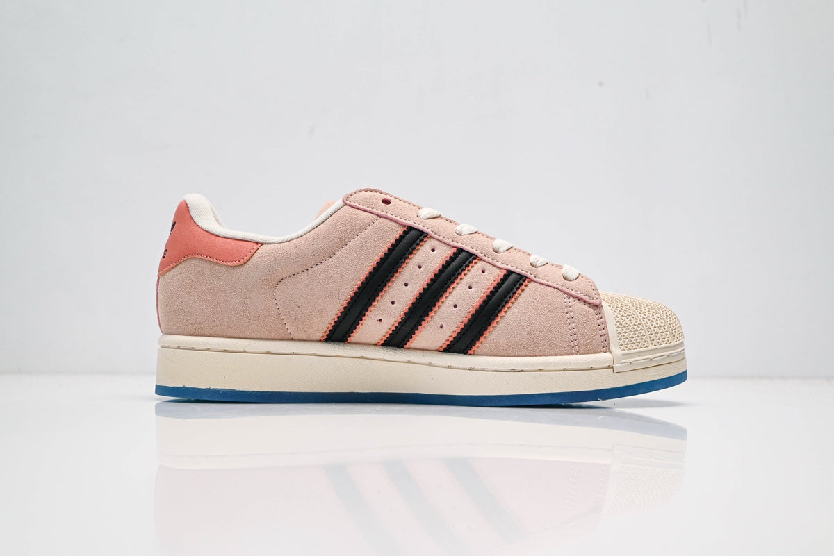 adidas Originals Superstar ¨C Pink Suede with Black 3-Stripes & Blue Outsole