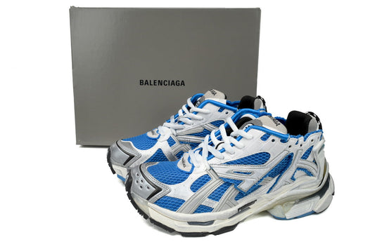 Balenciaga  men's shoes Track  Runner Sneaker ¨C Distressed Low-Top  balenciaga runners White and blue