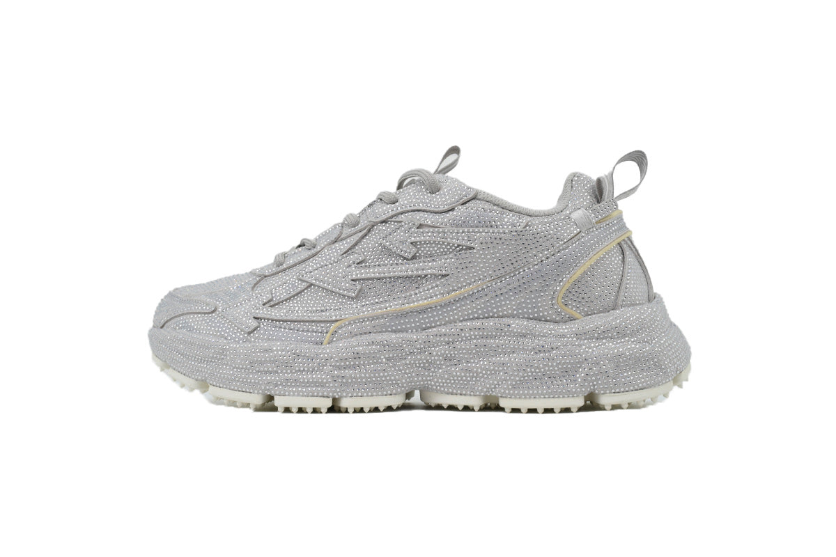 Off-White Be Right Back Women's Men's Silver Sparkle Chunky Sneakers