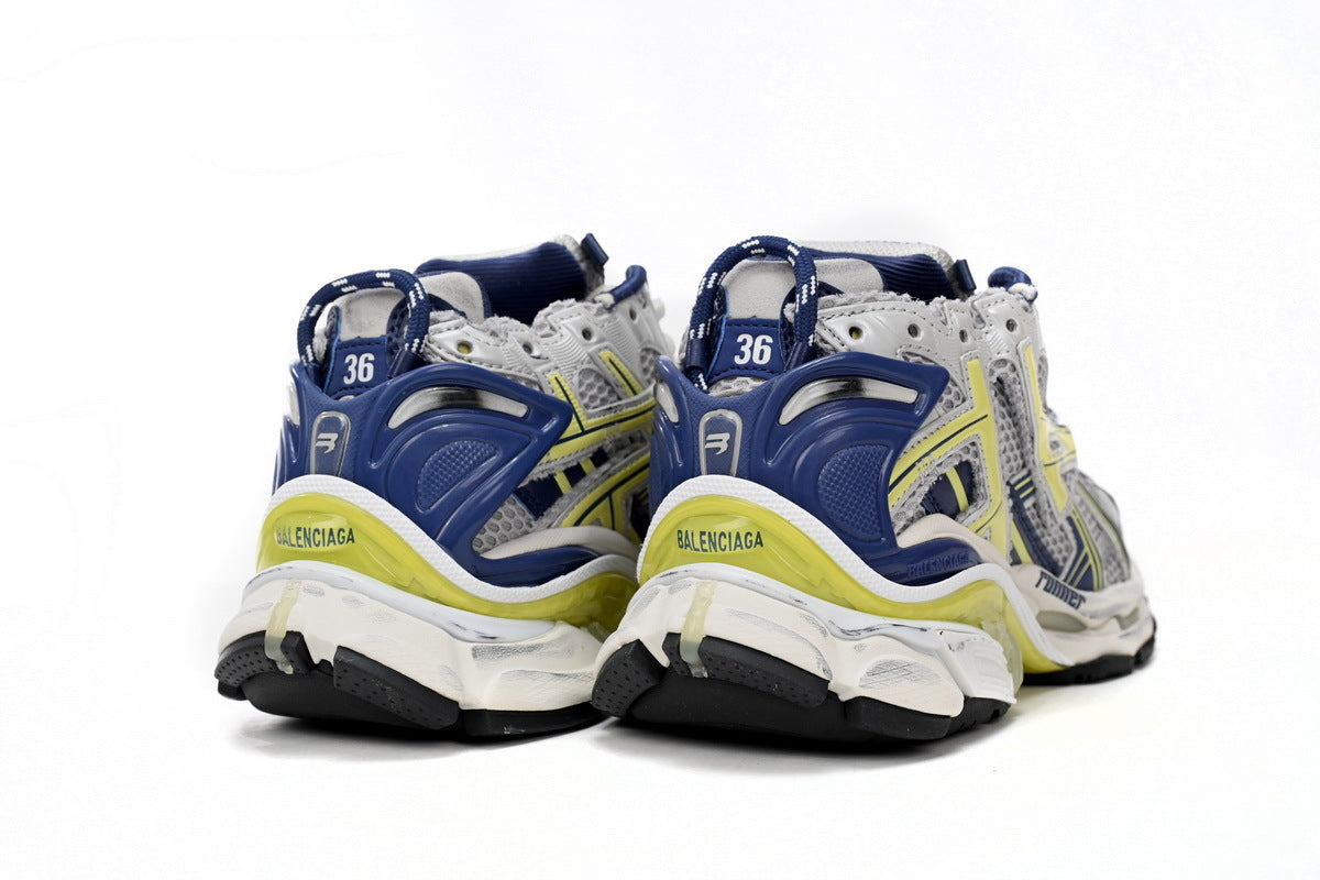 Balenciaga  men's shoes Track Runner Sneaker ¨C Distressed Low-Top  balenciaga runners White and Blue