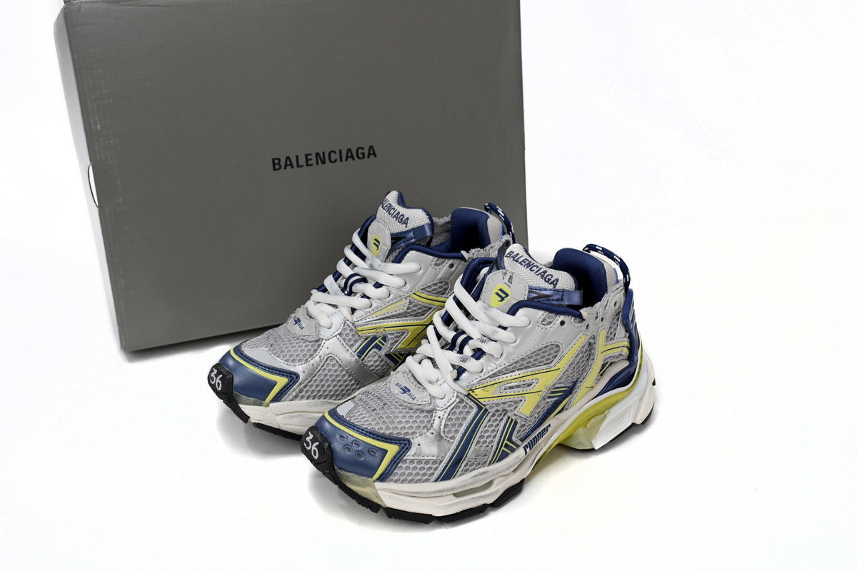Balenciaga  men's shoes Track Runner Sneaker ¨C Distressed Low-Top  balenciaga runners White and Blue