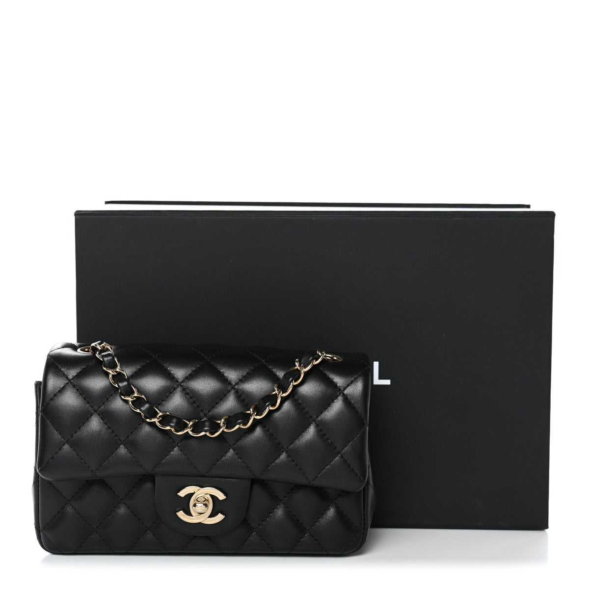 Lambskin Quilted Mini Rectangular Flap Black