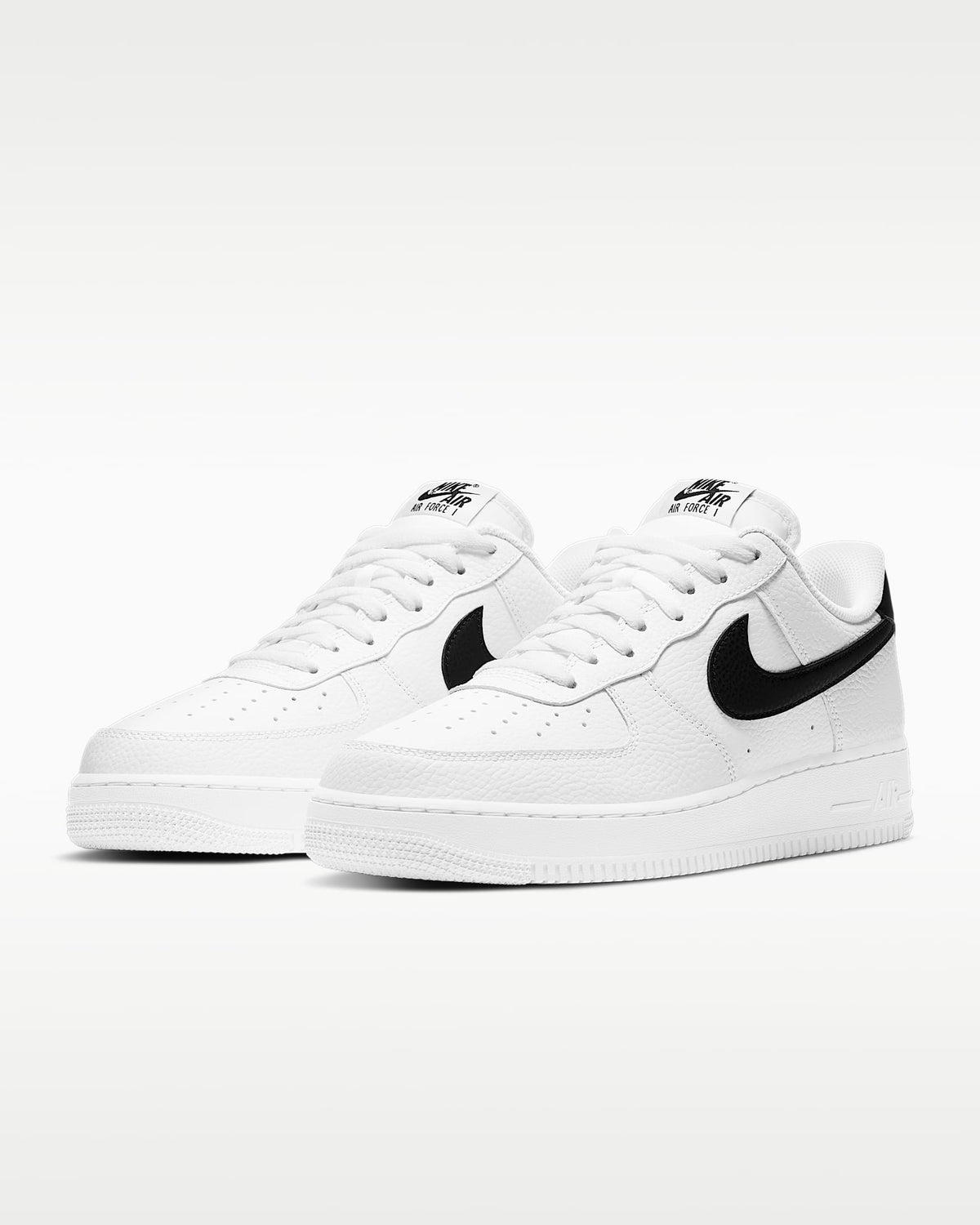 Nike Air Force 1 '07 White Pebbled Leather Black Swoosh Sneakers mens low top shoes