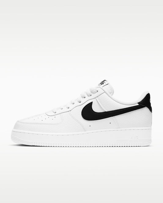 Nike Air Force 1 '07 White Pebbled Leather Black Swoosh Sneakers mens low top shoes