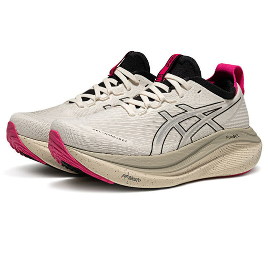 Asics womens shoes  neutral running shoes mens  sneakers Gel-Nimbus 27 Cream / Silver / Hot Pink