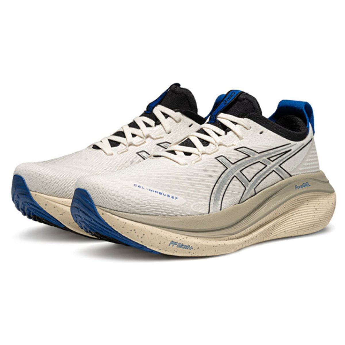 Asics womens shoes  neutral running shoes mens  sneakers  Gel-Nimbus 27 Cream / Silver / Blue
