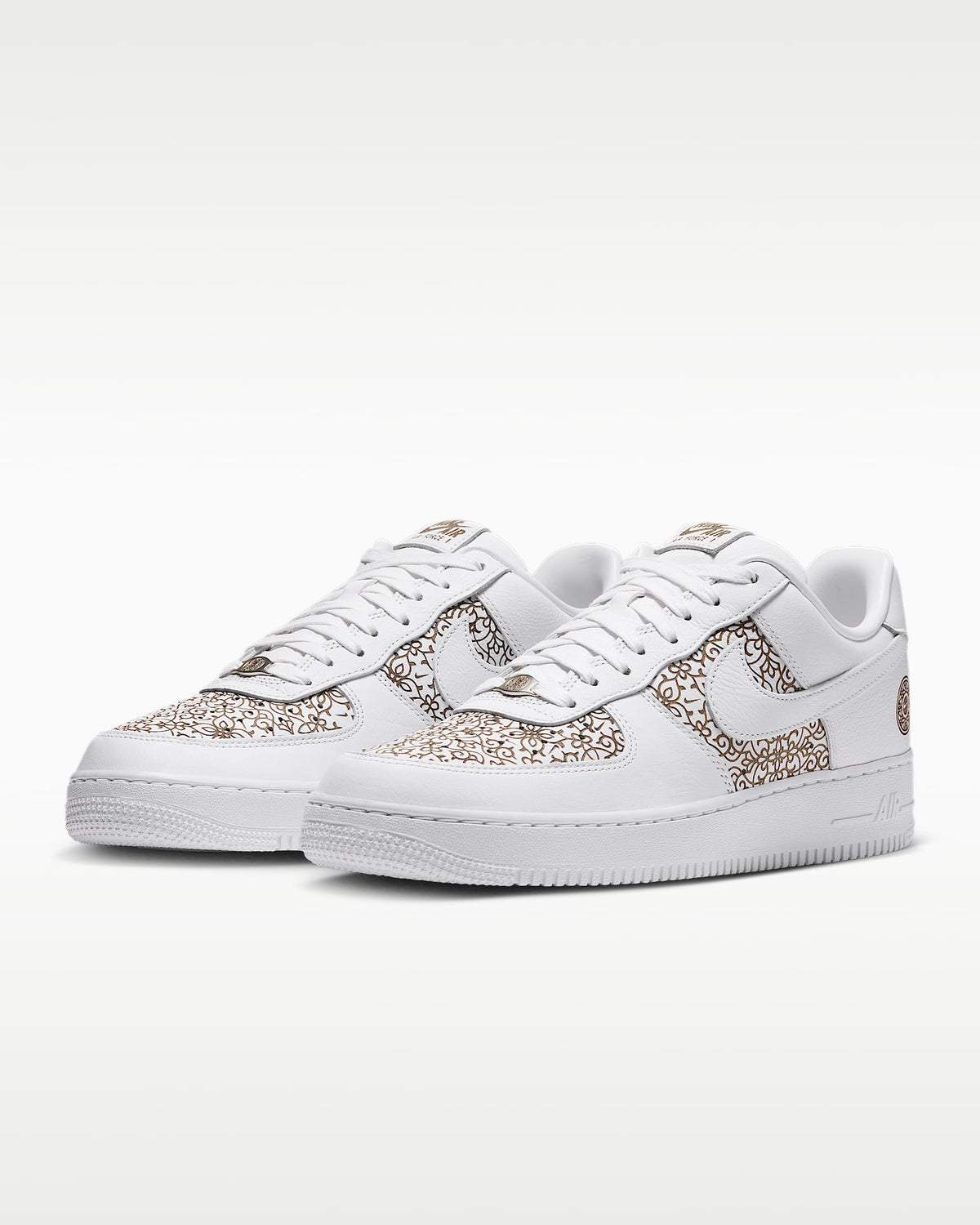 Nike Air Force 1 '07 White Gold Floral Ornate Print Sneakers mens low top shoes