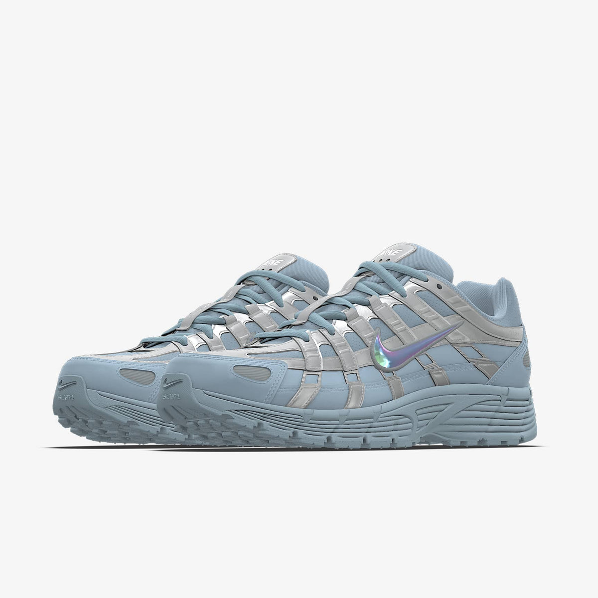 Nike P-6000 ¨C Light Blue / Metallic Silver / Iridescent Swoosh Mesh Athletic Sneakers