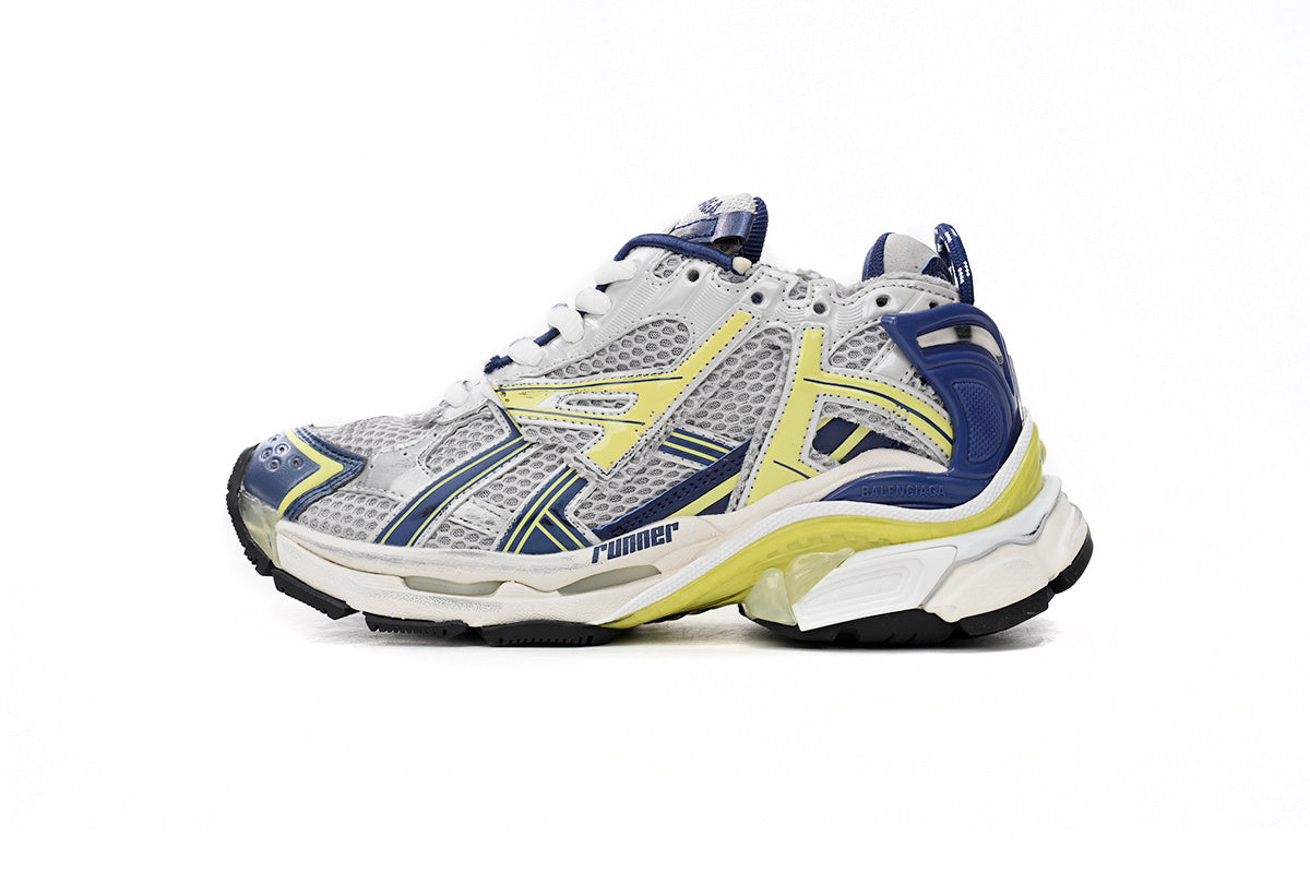 Balenciaga  men's shoes Track Runner Sneaker ¨C Distressed Low-Top  balenciaga runners White and Blue
