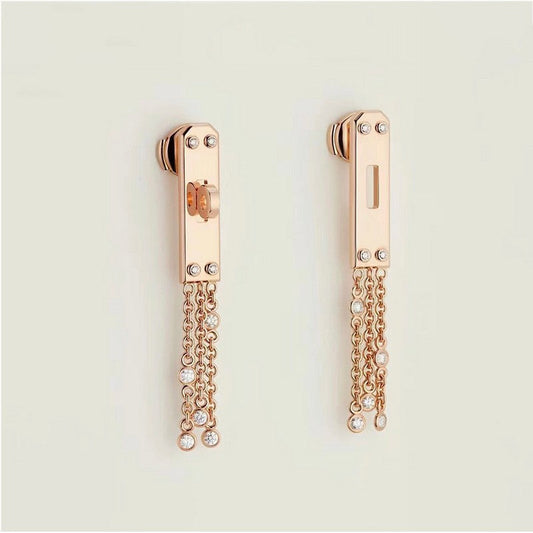 Hermes Diamond Kelly Gavroche 18K Gold Earrings